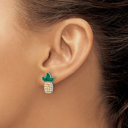 Sterlingsilber Rhodiniert Poliert Kristall Pineapple Ohrstecker