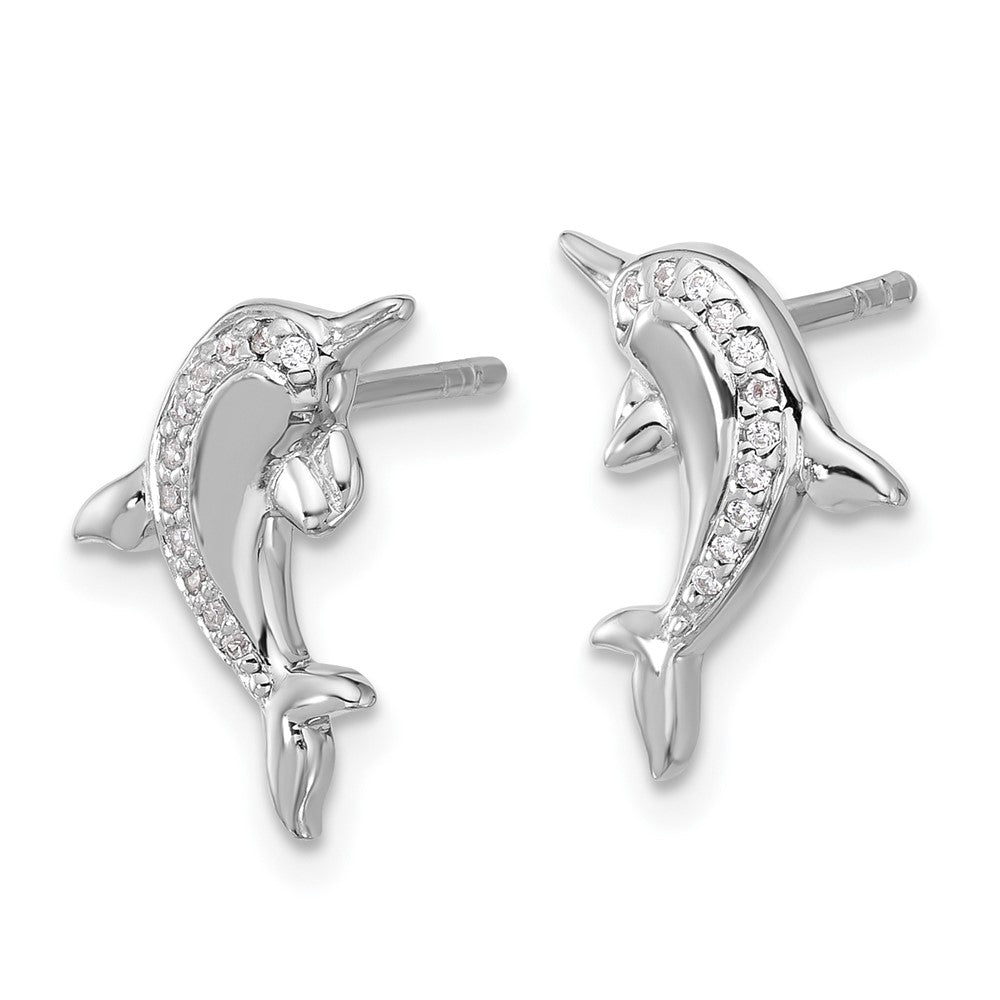 Sterlingsilber Rhodiniert Poliert Zirkonia Delfin Ohrstecker