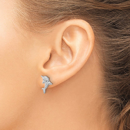 Sterlingsilber Rhodiniert Poliert Zirkonia Delfin Ohrstecker