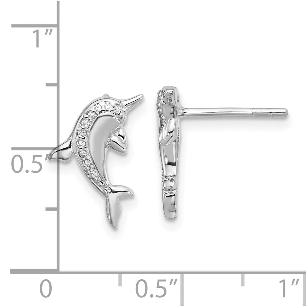 Sterlingsilber Rhodiniert Poliert Zirkonia Delfin Ohrstecker