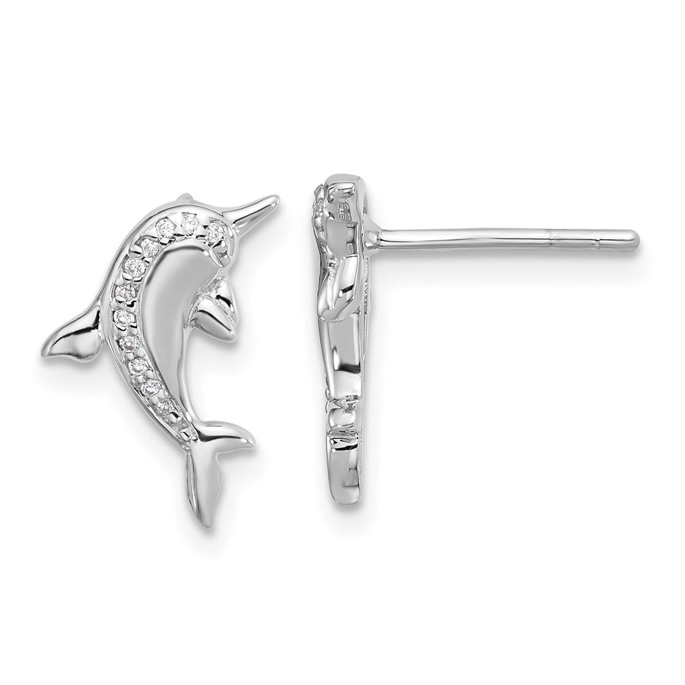 Sterlingsilber Rhodiniert Poliert Zirkonia Delfin Ohrstecker