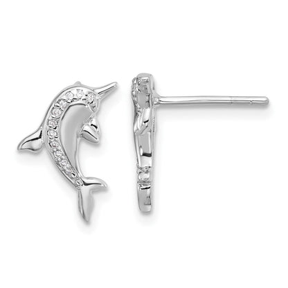 Sterlingsilber Rhodiniert Poliert Zirkonia Delfin Ohrstecker
