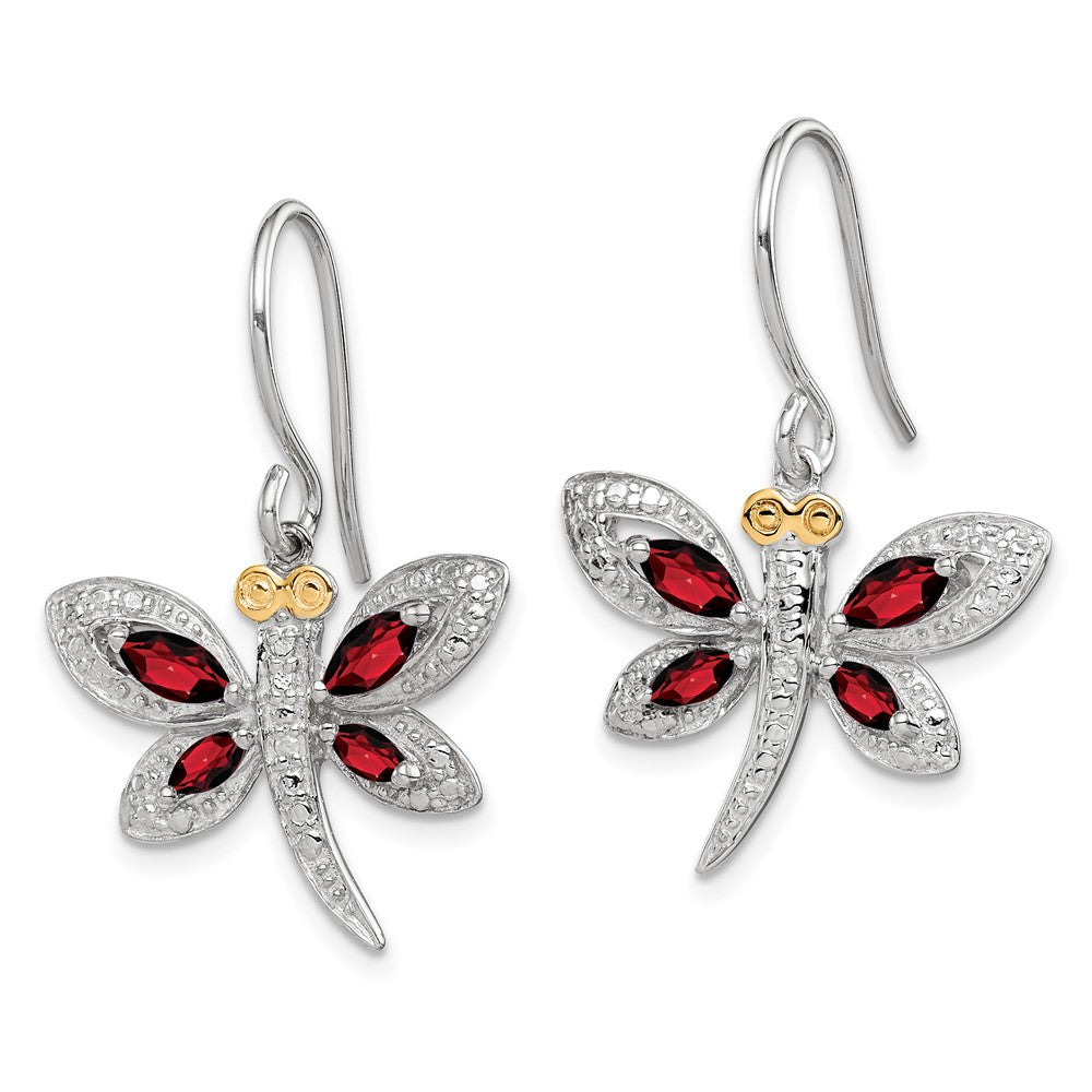 Sterlingsilber /14K Rhodiniert Granat/diamond Libelle Ohrringe