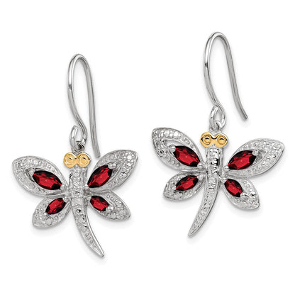 Sterlingsilber /14K Rhodiniert Granat/diamond Libelle Ohrringe