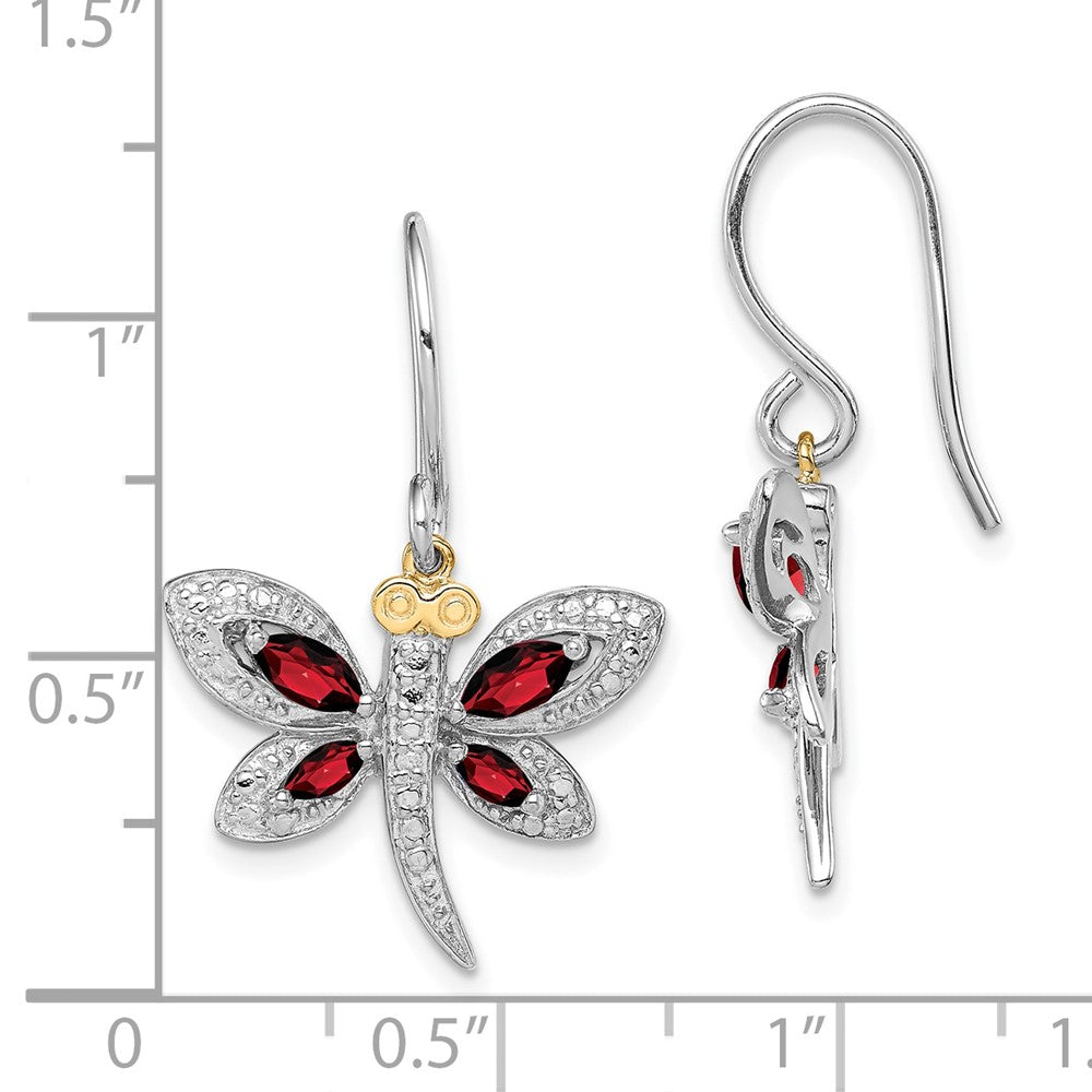 Sterlingsilber /14K Rhodiniert Granat/diamond Libelle Ohrringe