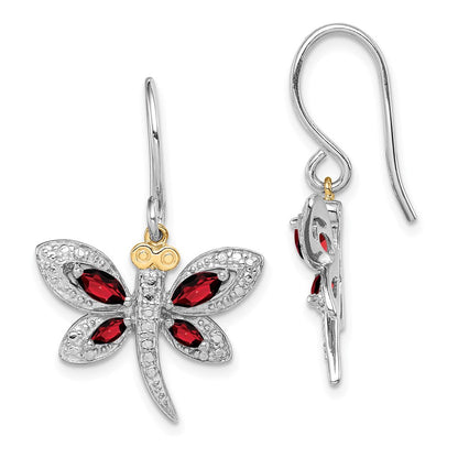 Sterlingsilber /14K Rhodiniert Granat/diamond Libelle Ohrringe