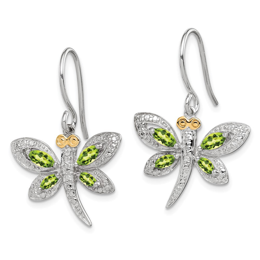 Sterlingsilber /14K Rhodiniert Peridot/diamond Libelle Ohrringe