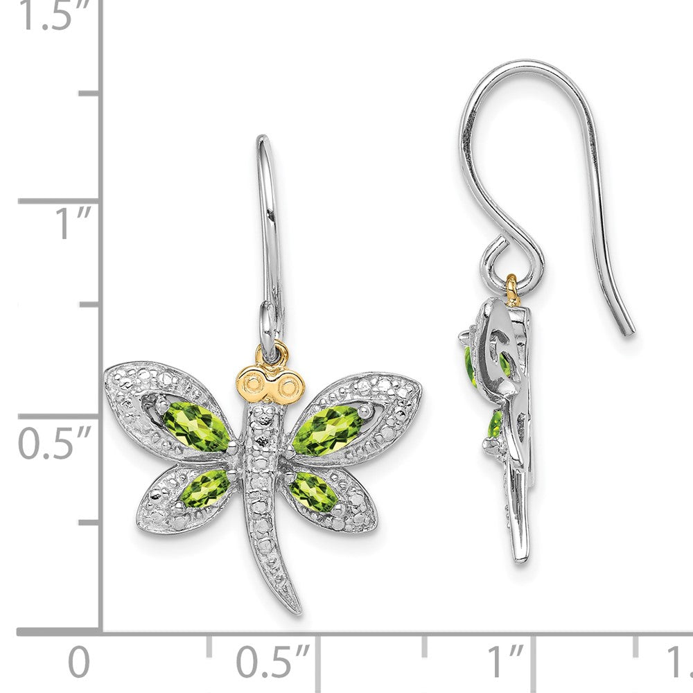 Sterlingsilber /14K Rhodiniert Peridot/diamond Libelle Ohrringe