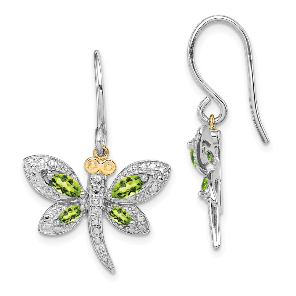 Sterlingsilber /14K Rhodiniert Peridot/diamond Libelle Ohrringe