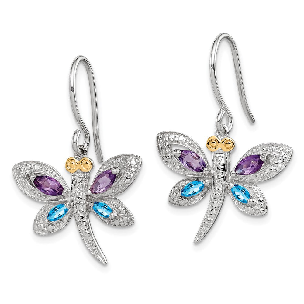 Sterlingsilber /14K Rhodiniert Amethyst/bl Topas/diamond Libelle Ohrringe