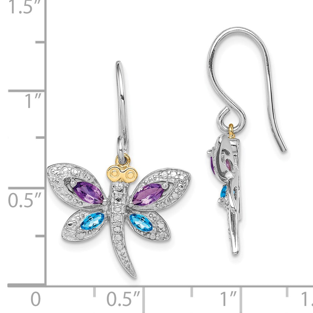 Sterlingsilber /14K Rhodiniert Amethyst/bl Topas/diamond Libelle Ohrringe