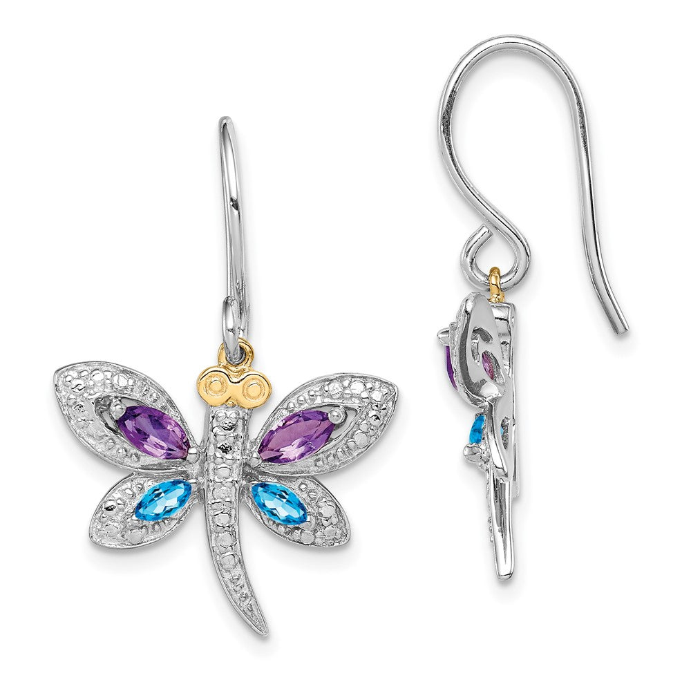 Sterlingsilber /14K Rhodiniert Amethyst/bl Topas/diamond Libelle Ohrringe