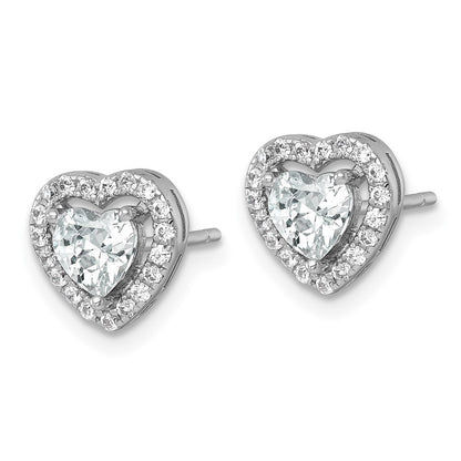 Sterlingsilber Rhodiniert Poliert 9mm Herz Heiligenschein Zirkonia Ohrstecker