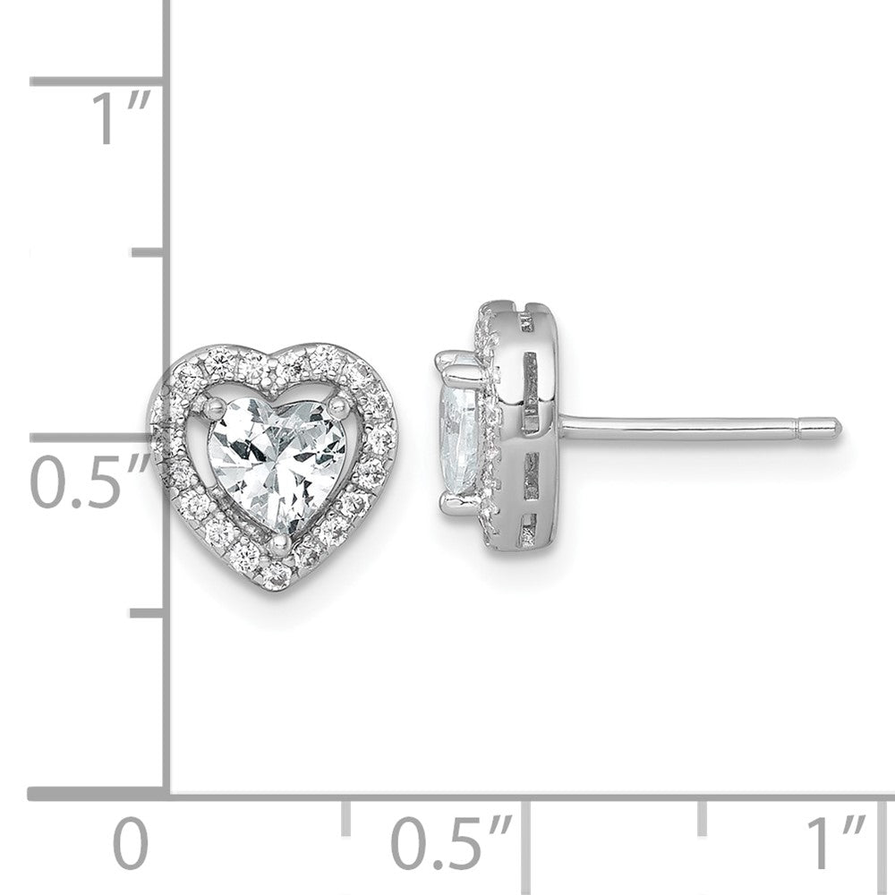 Sterlingsilber Rhodiniert Poliert 9mm Herz Heiligenschein Zirkonia Ohrstecker