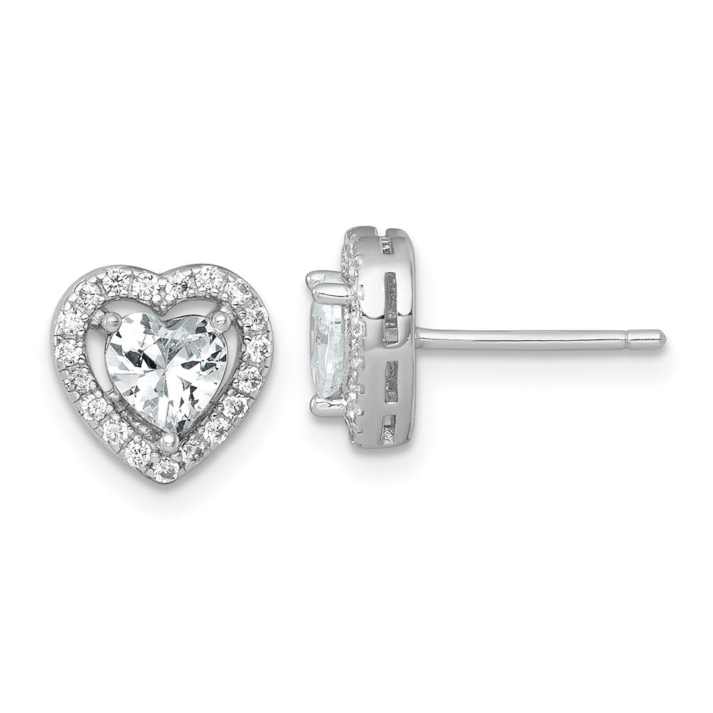 Sterlingsilber Rhodiniert Poliert 9mm Herz Heiligenschein Zirkonia Ohrstecker