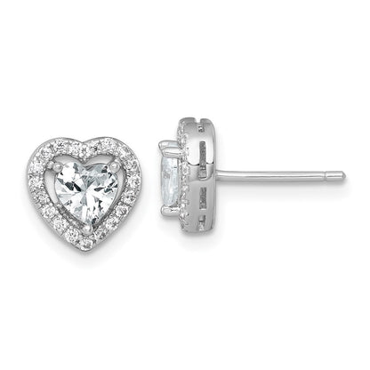 Sterlingsilber Rhodiniert Poliert 9mm Herz Heiligenschein Zirkonia Ohrstecker