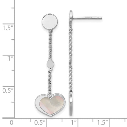 Sterlingsilber Rhodiniert Perlmutt Herz Stecker Ohrhänger