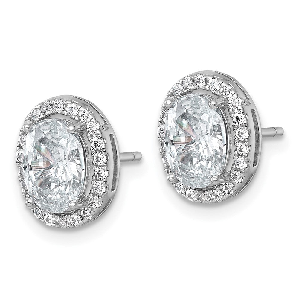 Sterlingsilber Rhodiniert Poliert 11x9mm Oval Heiligenschein Zirkonia Ohrstecker