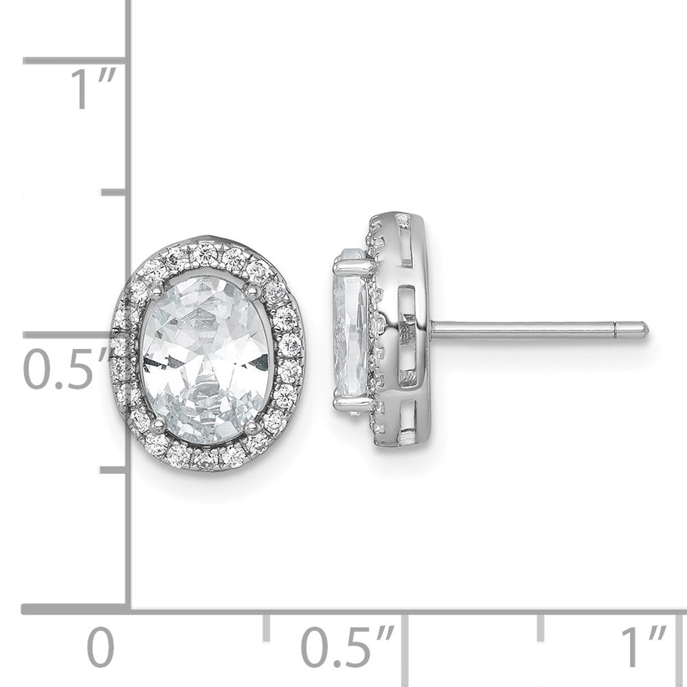 Sterlingsilber Rhodiniert Poliert 11x9mm Oval Heiligenschein Zirkonia Ohrstecker