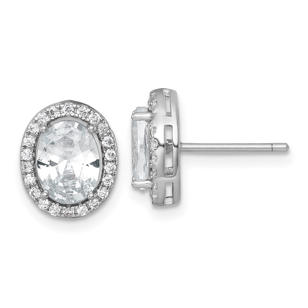 Sterlingsilber Rhodiniert Poliert 11x9mm Oval Heiligenschein Zirkonia Ohrstecker
