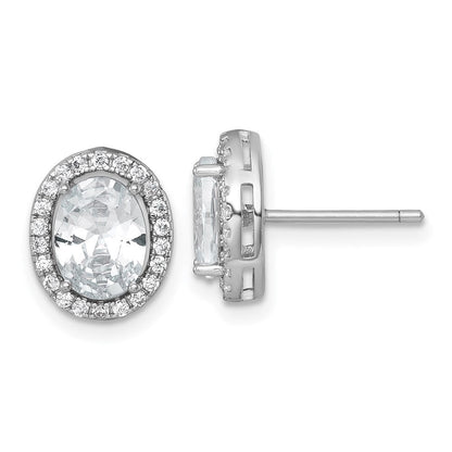 Sterlingsilber Rhodiniert Poliert 11x9mm Oval Heiligenschein Zirkonia Ohrstecker