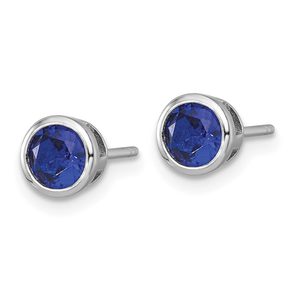 Sterlingsilber Rhodiniert Poliert Zargenfassung Set 6.2mm Blau Zirkonia Ohrstecker