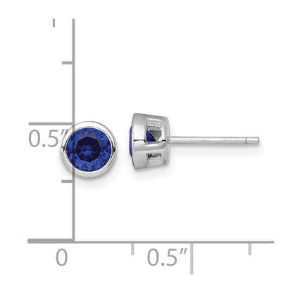 Sterlingsilber Rhodiniert Poliert Zargenfassung Set 6.2mm Blau Zirkonia Ohrstecker