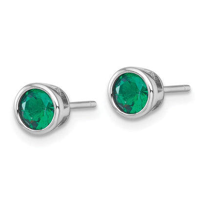 Sterlingsilber Rhodiniert Poliert Zargenfassung Set 6.2mm Grün Zirkonia Ohrstecker