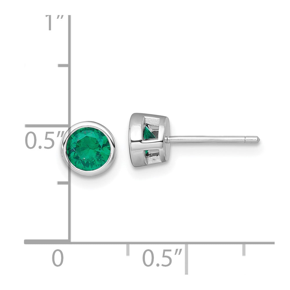 Sterlingsilber Rhodiniert Poliert Zargenfassung Set 6.2mm Grün Zirkonia Ohrstecker