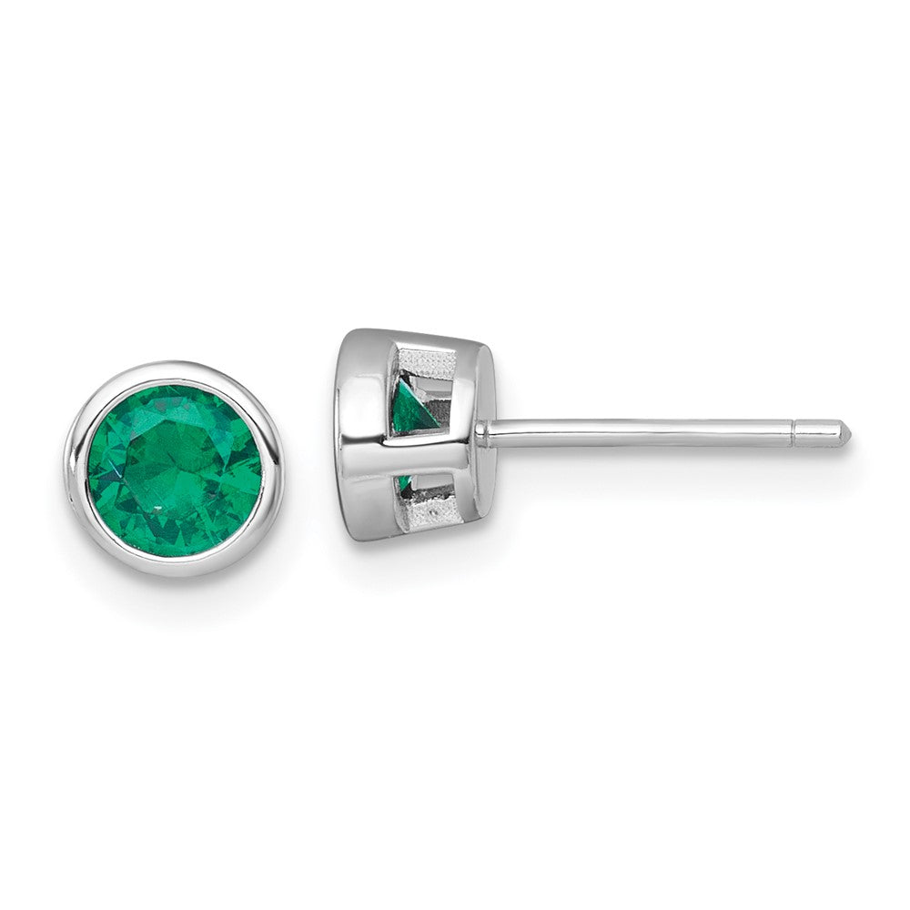 Sterlingsilber Rhodiniert Poliert Zargenfassung Set 6.2mm Grün Zirkonia Ohrstecker