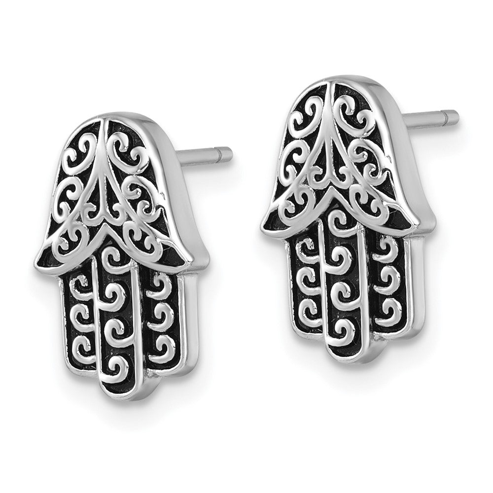 Sterlingsilber Rhodiniert Poliert/oxidized Filigran Hamsa Ohrstecker