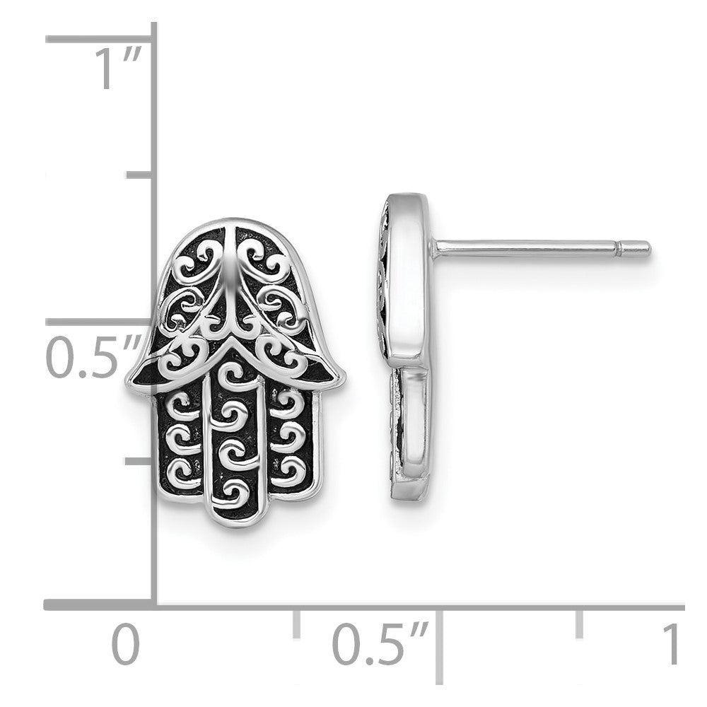 Sterlingsilber Rhodiniert Poliert/oxidized Filigran Hamsa Ohrstecker