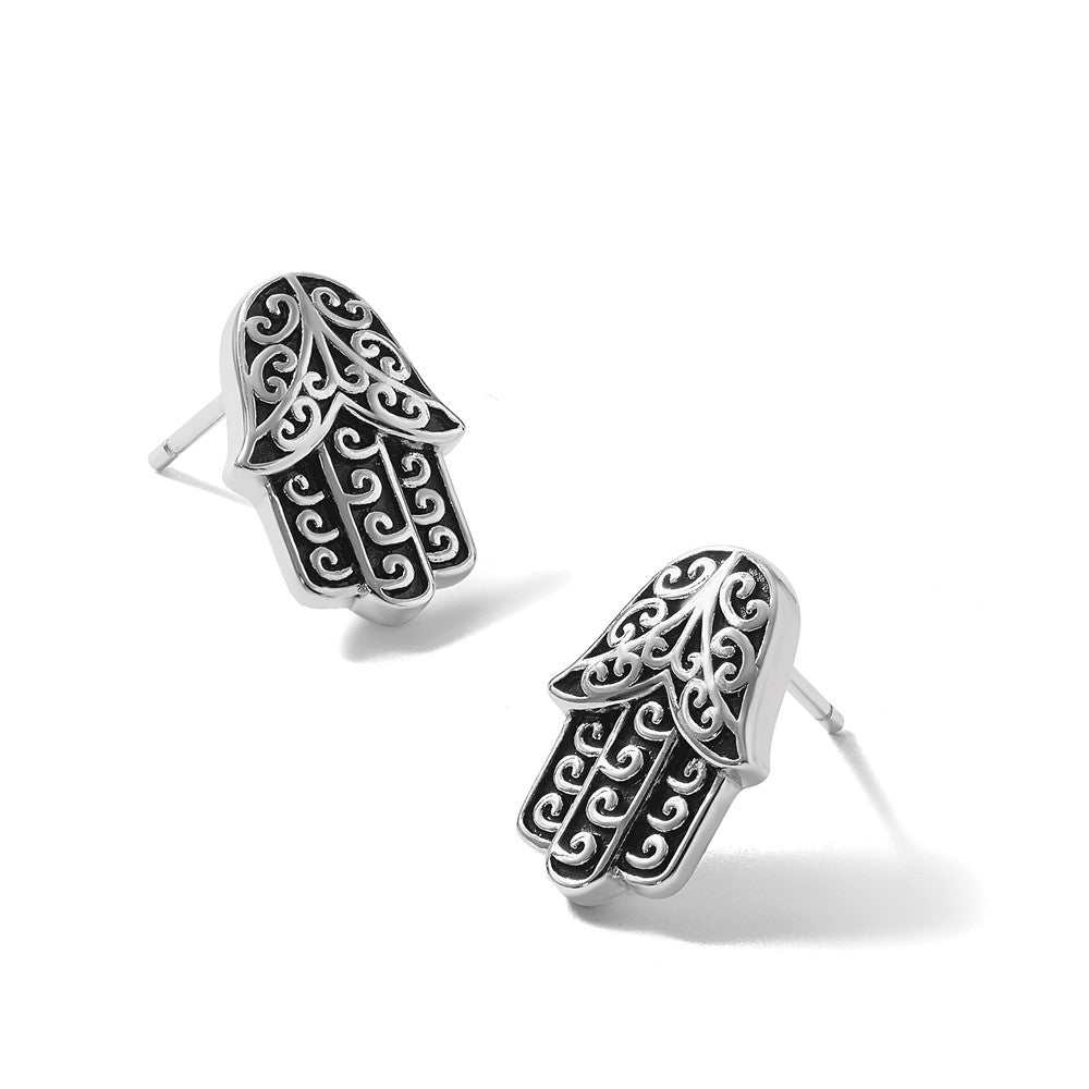 Sterlingsilber Rhodiniert Poliert/oxidized Filigran Hamsa Ohrstecker