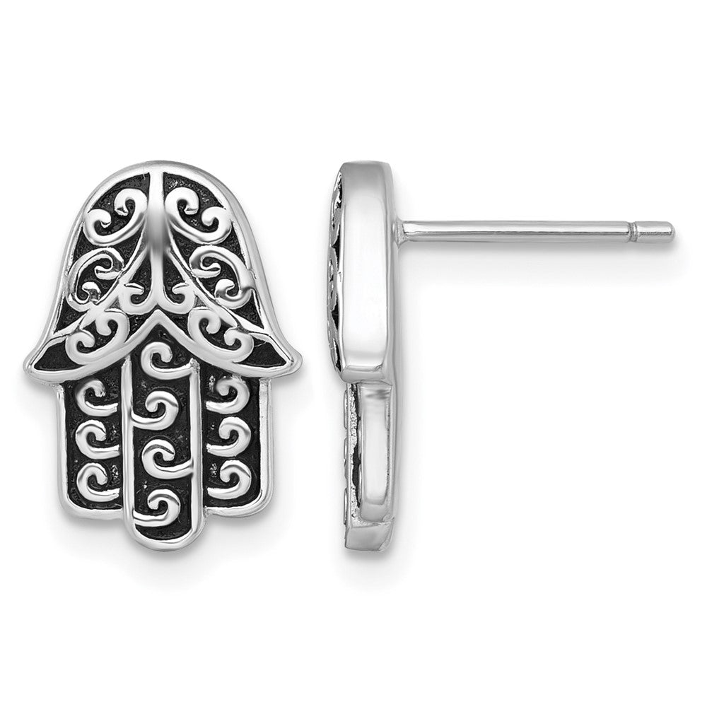 Sterlingsilber Rhodiniert Poliert/oxidized Filigran Hamsa Ohrstecker