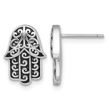 Sterlingsilber Rhodiniert Poliert/oxidized Filigran Hamsa Ohrstecker