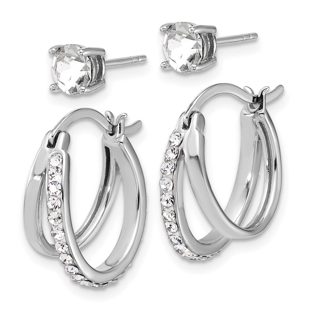 Sterlingsilber Platin Glanz-beschichtet Weiß Kristall Stecker/hoop Ohrring Set