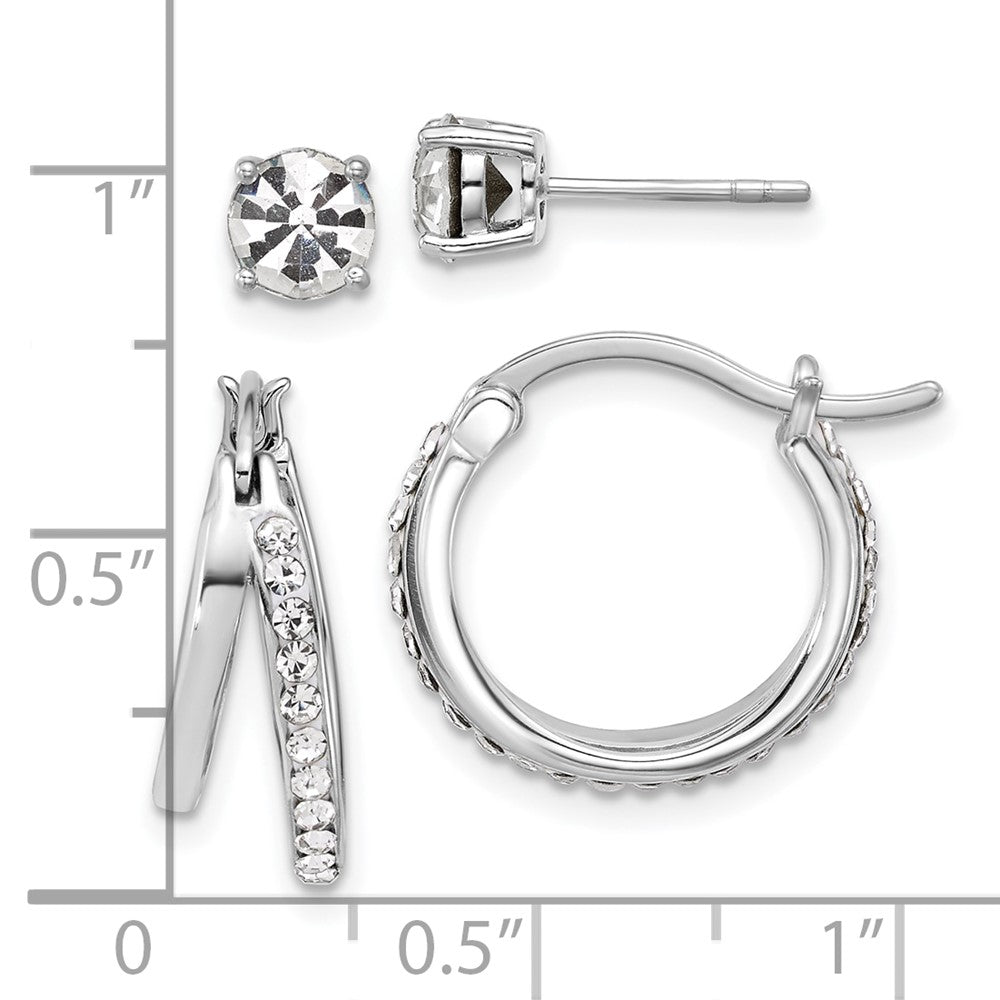 Sterlingsilber Platin Glanz-beschichtet Weiß Kristall Stecker/hoop Ohrring Set