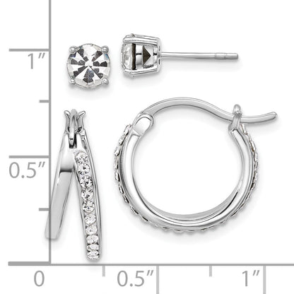 Sterlingsilber Platin Glanz-beschichtet Weiß Kristall Stecker/hoop Ohrring Set