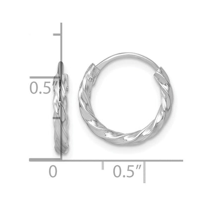 Sterlingsilber Rhodiniert Poliert Gedreht 15.5x2.25mm Rund Creolen