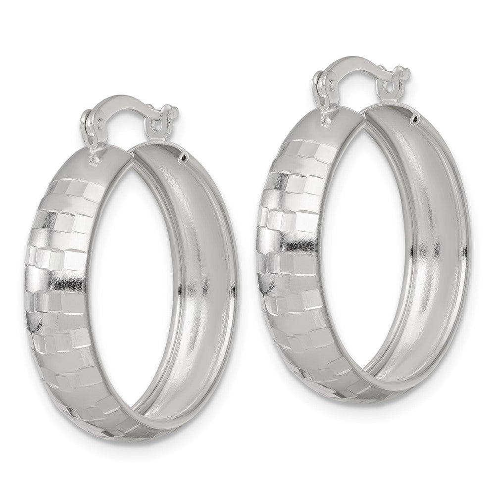Sterlingsilber Poliert Diamantiert 25x6mm Rund Creolen
