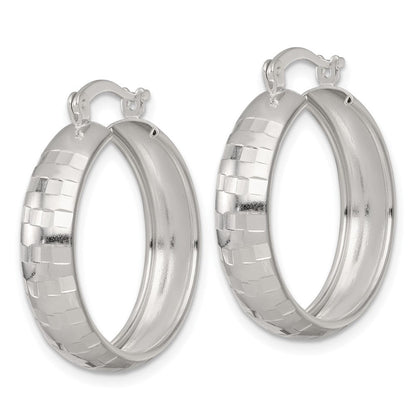 Sterlingsilber Poliert Diamantiert 25x6mm Rund Creolen