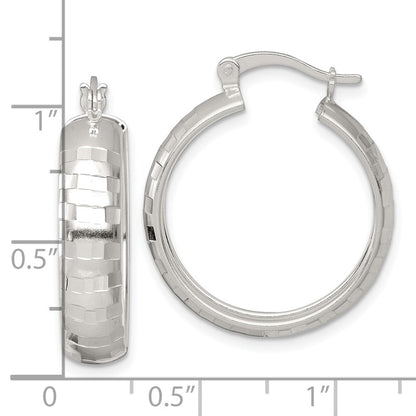 Sterlingsilber Poliert Diamantiert 25x6mm Rund Creolen