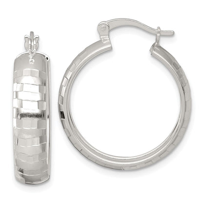 Sterlingsilber Poliert Diamantiert 25x6mm Rund Creolen