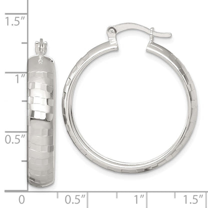 Sterlingsilber Poliert Diamantiert 30x6mm Rund Creolen