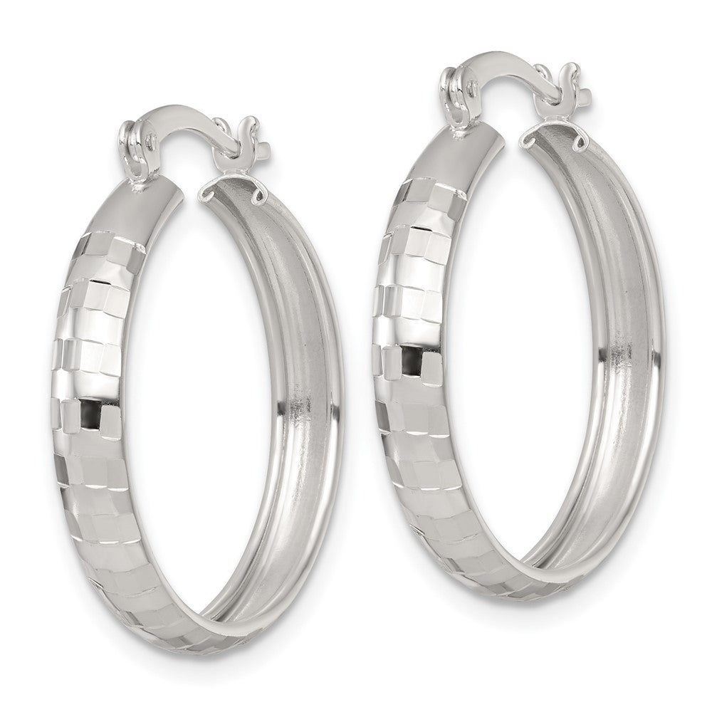 Sterlingsilber Poliert Diamantiert 25x4mm Rund Creolen