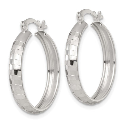 Sterlingsilber Poliert Diamantiert 25x4mm Rund Creolen
