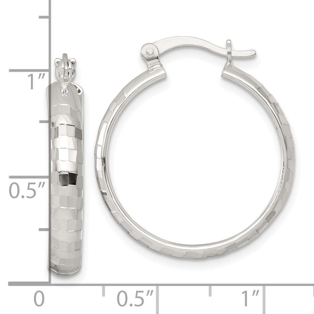 Sterlingsilber Poliert Diamantiert 25x4mm Rund Creolen