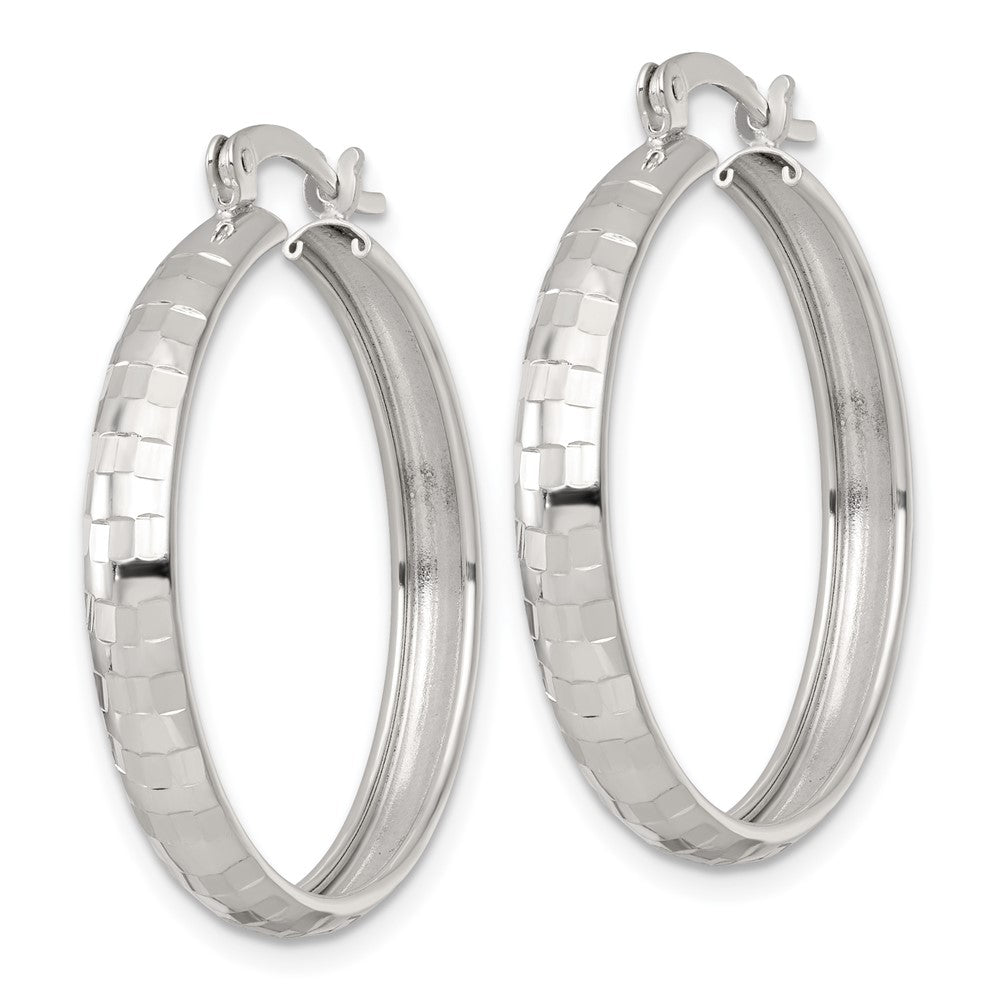 Sterlingsilber Poliert Diamantiert 30x4mm Rund Creolen