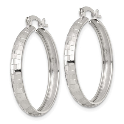 Sterlingsilber Poliert Diamantiert 30x4mm Rund Creolen