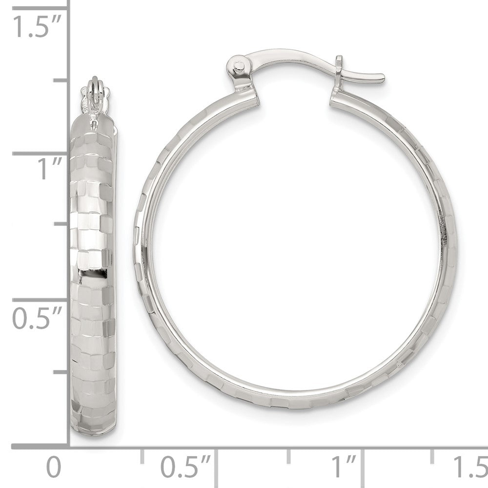 Sterlingsilber Poliert Diamantiert 30x4mm Rund Creolen